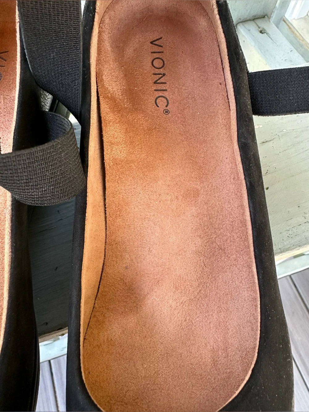 VIONIC 11 Ellery Ankle Strap Up Black Nubuck Leather Wedge